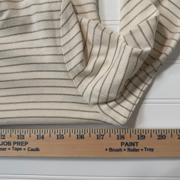 LRL Ralph Lauren Womens Medium Cream Gold Stripe Long Sleeve Henley Top Classic - Picture 7 of 9